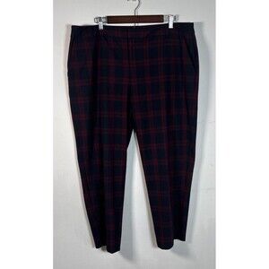 Charter Club Women Pants Sz 18 Navy blue and deep red plaid pattern